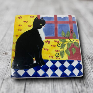 Vintage Tuxedo Cat Silhouette Tile Trivet Certified International Corp Kitchen